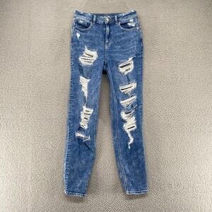 American Eagle 90s Jeans Womens 0 Mom Jean Destroyed Stretchy Denim Distressed